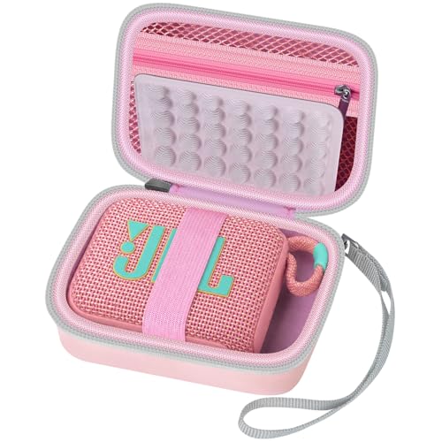 Case for JBL Go 4/5/3 Bluetooth Speaker, Hard EVA, Case Only | Water-resistant exterior, mesh pocket and elastic strap organize charging cables for beach, camping and daily travel - Pink - color: Pink
