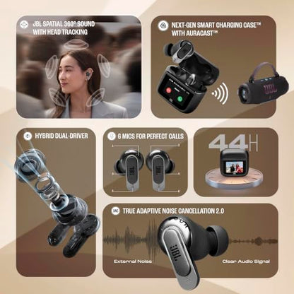 JBL Tour Pro 3 True Wireless Earbuds, Smart Noise Cancelling - Black | Immersive Spatial Audio With Head Tracking, Dual Drivers, Hi-Res Sound, Bluetooth 5.3, Water Resistant For Travel And Work - color: Black