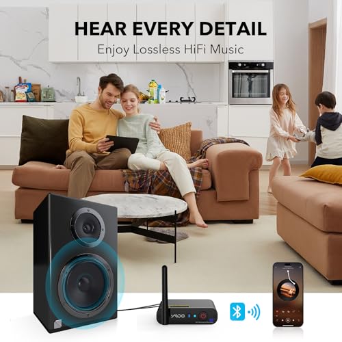 YMOO Bluetooth Music Receiver HiFi Audio Adapter with Audiophile DAC | Long Range Bluetooth Stereo Receiver, aptX HD, Optical Coaxial RCA Outputs for Home Stereo, AV Receiver or Amplifier