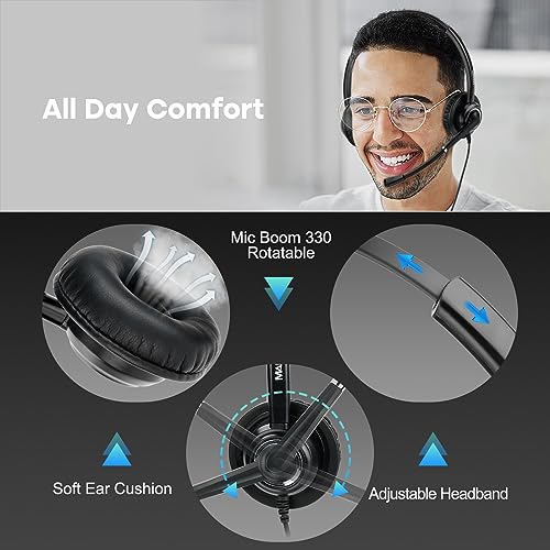 MAIRDI Phone Headset with Microphone Noise Canceling, RJ9 Headset for Landline Deskphone Call Center, Office Headset for Yealink