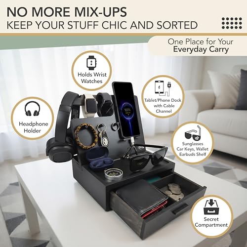 Nightstand Organizer for Men - Night Stand, Bedside or Dresser (Black) - color: Black