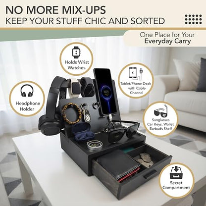 Nightstand Organizer for Men - Night Stand, Bedside or Dresser (Black) - color: Black