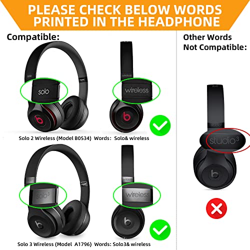Replacement Ear Pads for Beats Solo 2 & Solo 3 Headphones, Black | Solo2 & Solo3 Earpads Cushions with Noise Isolation Memory Foam and Softer Protein Leather - color: Black