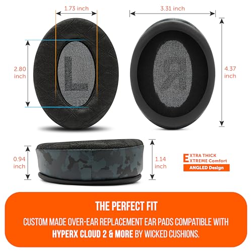WC Freeze V2 Cloud - Angled Cooling Gel Earpads Compatible with HyperX Cloud Series by Wicked Cushions | Angled Pads for Extreme Comfort, New Freeze V2 Cooling Fabric, Extra Thick | Black Camo - color: Black Camo
