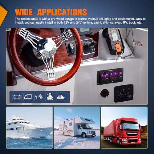 Nilight 5 Gang Rocker Switch Panel w/Purple LED Light 5Pin On Off Pre-Wired | Aluminum Toggle Switches Waterproof for 12V/24V Cars Marine Boats ATVs Trailers RV Trucks - color: Purple, size: 5 Gang
