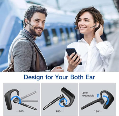 Bluetooth Headset - Wireless Headset with Microphone 90 Days Standby/110 Hours Talktime, Bluetooth Earpiece for Cell Phone/PC Tablet/Laptop Computer, Headphones for Trucker/Driver/Business