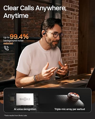 SHOKZ OpenFit Pro Open-Ear Earbuds with Noise Reduction, Dolby Atmos, Black | Bundle with Gym Bag; Deep Bass, 50H Playtime, AI call clarity; Bluetooth 6.1; IP55 Secure all-day fit; Gym/Office/Cafe use - color: Black