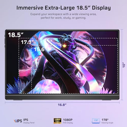 MNN 18.5" 100Hz FHD IPS USB-C HDMI Portable Gaming Monitor | 18.5" FHD IPS 100Hz, built-in stand & dual speakers, USB-C/HDMI, for PC/Phone/PS5/Xbox/Switch, travel gaming. - size: 18.5" 1080P