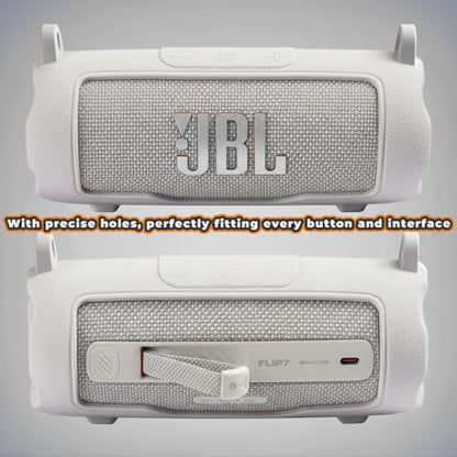 Silicone Cover Compatible with JBL Flip 7 Waterproof Portable Speaker with Shoulder Strap (White) - color: White