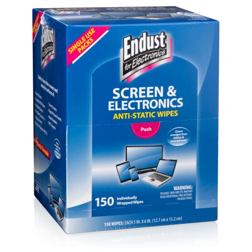Endust for Electronics; Individually Wrapped, Portable, Anti-Static, Screen & Electronics Cleaning Wipes; 150 Count (14316) - size: 150 Count (Pack of 1)
