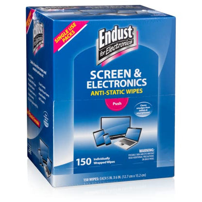 Endust for Electronics; Individually Wrapped, Portable, Anti-Static, Screen & Electronics Cleaning Wipes; 150 Count (14316) - size: 150 Count (Pack of 1)