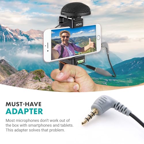 Movo MC3 3.5mm TRS to TRRS Adapter - Microphone Adapter for iPhone and Android Smartphones and Tablets