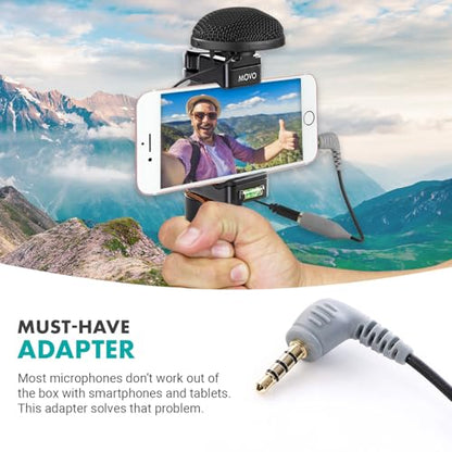 Movo MC3 3.5mm TRS to TRRS Adapter - Microphone Adapter for iPhone and Android Smartphones and Tablets