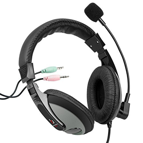 Etekcity RoverBeats Bravo Professional Over Ear Stereo Headset with Microphone, Headset Splitter, Black/Gray