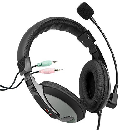 Etekcity RoverBeats Bravo Professional Over Ear Stereo Headset with Microphone, Headset Splitter, Black/Gray