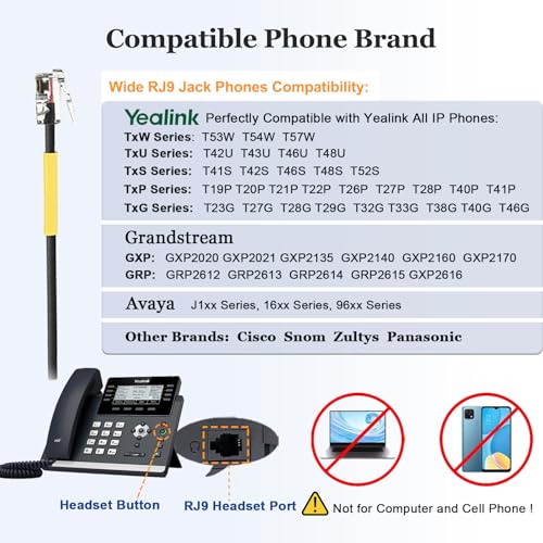 Callez RJ9 Yealink Phone Headset with Microphone Noise Cancelling | Office Telephone Headset Works with Yealink T20P T21P T26P T23G T46S T48S T53W T54W Avaya 1608 9608 9611 Grandstream Phones