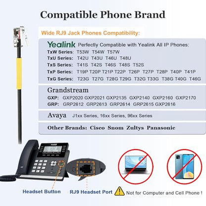 Callez RJ9 Yealink Phone Headset with Microphone Noise Cancelling | Office Telephone Headset Works with Yealink T20P T21P T26P T23G T46S T48S T53W T54W Avaya 1608 9608 9611 Grandstream Phones