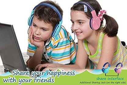 SIMOLIO 2 Pack Kids Bluetooth Headphones with Share Port, Foldable w/Case | 75/85/94dB Volume Limit with Microphone for Toddler Teens, 30H Playtime, Bluetooth 6.0 for School Airplane iPad PC Travel - color: Mint & Pink