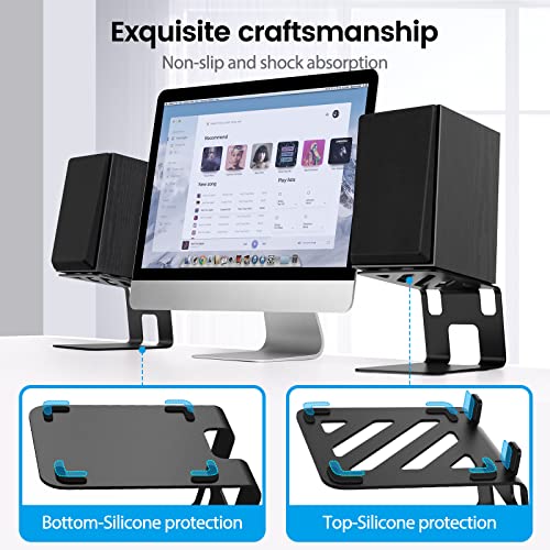 VAYDEER Desktop Speaker Stands with Vibration Absorption Pads, Metal Speaker Stands Pair Support Up to 40lbs,Bookshelf Speaker Stands for Better Audio Experience (7.09 x 5.51 x 5.12 inch)