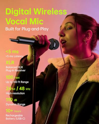 Xvive M5D Handheld Wireless Microphones System, 5.8GHz Plug-and-Play, 2 Wireles Microphone with 2 XLR Receiver, Auto Channel Scan, 24-bit/48kHz Digital Audio, for Singing, Church - style: M5D