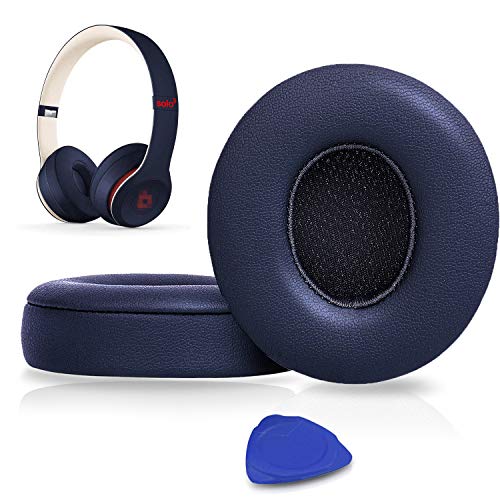 SoloWIT Earpads Cushions Replacement for Beats Solo 2 & Solo 3 Wireless On-Ear Headphones, Solo2 Solo3 Ear Pads with Soft Protein Leather, Added Thickness - Navy Blue - color: Navy Blue