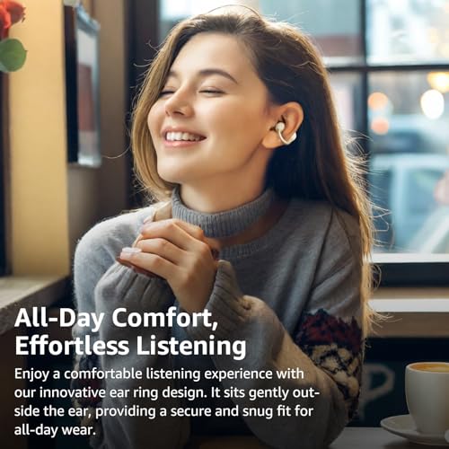 TOZO OpenEarRing Open Ear Earbuds 40H Bluetooth 5.4 Lightweight Comfort | Open Ear Clip On Wireless Earbuds with Smart Digital LED Display, Stable Connection, Secure Fit for Driving Running Workout - color: Yellow