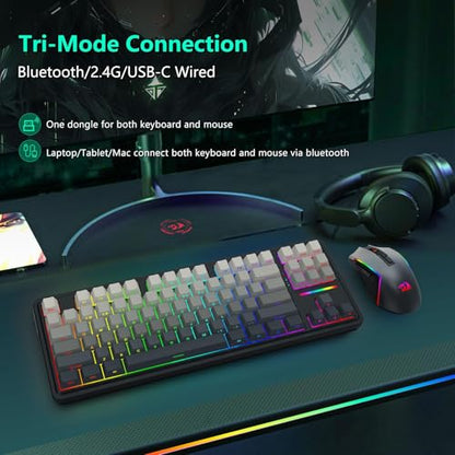 Redragon Wireless Mechanical Keyboard and Mouse Combo, RGB Backlit | Bluetooth/2.4Ghz/USB-C Wired, TKL Creamy Gaming Keyboard with Hot Swappable Linear Switches + 12800 DPI Gamer Mouse