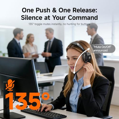 SVBONY SVN H1 Wireless Headset with Mic for Work | Bluetooth Headset with Joystick Mute and ENC Noise Cancelling,USB Dongle, Charging Base for Call Center, Computer