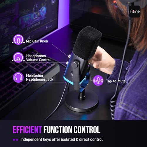 FIFINE USB/XLR Dynamic Microphone with Audio Mixer&RGB Boom Arm Kit, Streaming Mic with Quick Mute, PC Mixer with 48V Phantom Power, RGB Metal Mic Arm with 3/8" to 5/8" Screw for Podcast-AM8+SC3+BM38