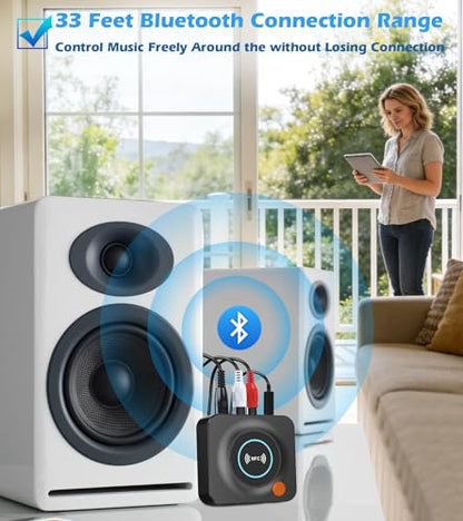 Bluetooth Receiver for Home Stereo, AUX RCA to Bluetooth Adapter | NFC Bluetooth Audio Receiver for Old Speakers Music Streaming Sound System, KAIY Convert Wired Speakers to Wireless