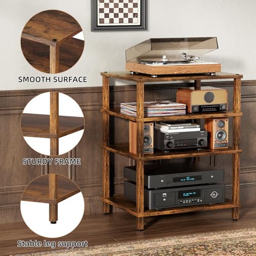 4-Tier AV Media Player Stand, Brown Stereo Cabinet, Modern Stereo Cabinet, Wooden TV Stand,Game Console Shelf, Multifunctional Entertainment Center, Suitable for Home, Conference Room - color: Brown, size: 4 Tier