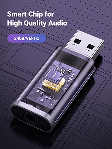 UGREEN USB to Audio Jack USB External Sound Card 3.5mm Audio Adapter | 2 in 1 USB A to Aux TRRS Headphone Adapter Mics Stereo Jack Aluminum Compatible with PS5 PC Windows Mac Linux Laptop Desktop