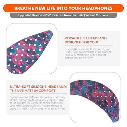 WC HeadbandZ Arctis Nova V2 - Upgraded Wide Silicone Headband Compatible with Arctis Nova Headsets by Wicked Cushions | Wider Weight-Distributing Design, Softer Flexible Silicone | Speed Racer - color: Speed Racer