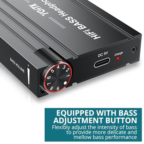 Headphone Amplifier with Bass Knob HiFi Amp 16-600Ω Gain Switch | Drive wired headphones for desktop, gaming and music use with 3.5mm devices, USB-C charging and aluminum housing - style: HiFi BASS Style