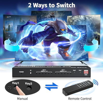 6x2 HDMI 2.0 Matrix Switch Splitter, 6 in 2 Out HDMI Matrix Switcher Selector Supports 4K@60Hz 18Gbps UHD HDR HDCP 2.2, with Remote Control & Optical SPDIF 3.5mm Audio Extractor, EDID Management - size: 4K 6X2 Matrix with EDID