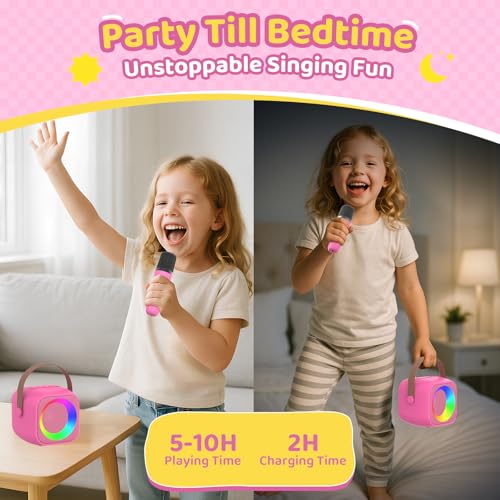 Karaoke Machine for Kids, Toys for 3-12 Years Old Girls Gifts, Kids Karaoke Microphone Machine Toy, Best Fun Christmas Birthday Gifts for 5 6 7 8 9 10 11 Years Teens Girl Boys Rose 2 Mic - color: Rose 2 Mics