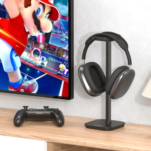 Headphone Stand, Desktop Headset Holder Heavy Base Desk Earphone Stand Aluminum Gaming Headset Hanger Rack for AirPods Max, AirPods, AirPods Pro, Sony, Beats, Bose, Razer and More(Black) - color: Black