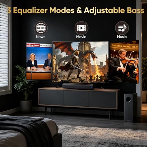 Sound Bar with Wired Subwoofer for TV, 70W 2.1 Channel Soundbar | 14" Compact Design, Deep Bass, Surround Sound System, Bluetooth 5.3, Optical/AUX, Home Theater System for TV, PC & Gaming