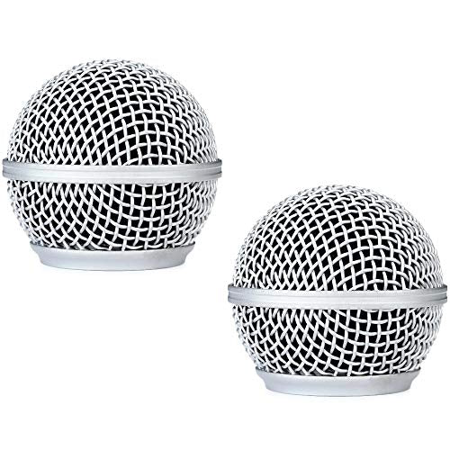 RK143G Replacement Grille for Shure BLX288/SM58 Digital Handheld Wireless Microphone System 2-Pack, with Windscreen, Silver Color, 2 Pack
