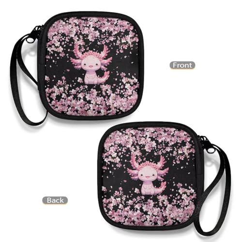 Axolotl Cherry Blossom Headphone Case Square Earbud Organizer Portable Bluetooth Headset Case with Handle for Girls Boys Men Women - color: Axolotl Cherry Blossom