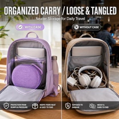 Hard Headphone Case for JBL Tune 770NC/510BT/720BT/520BT/670NC | Wave Foam, Elastic Strap, Soft Lining, Mesh Pocket, Carry Handle, Folded Headphone Storage, Purple , Case Only - color: Purple