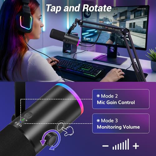 TONOR Dynamic Gaming Microphone XLR/USB Mic with AI Noise Cancellation - color: Black