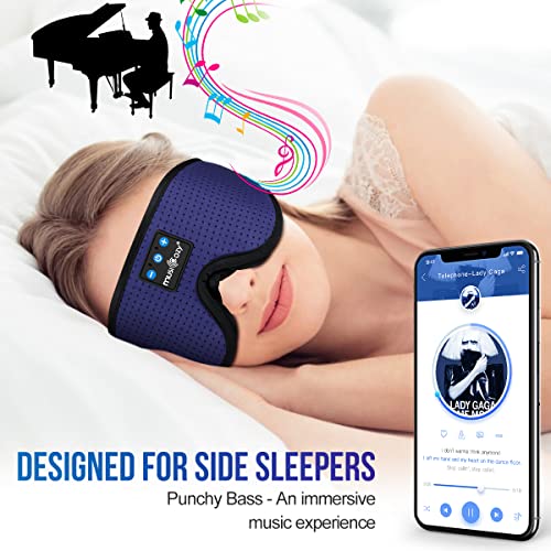MUSICOZY 3D Sleep Headphones Bluetooth 5.4 Breathable Sleep Eye Mask | Cooling Fabric Lining with Blackout Design for Side Sleeper, HD Stereo Sound, 14 Hours Playtime for Sleep, Travel, Relaxation - color: Dark Blue