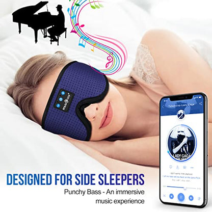 MUSICOZY 3D Sleep Headphones Bluetooth 5.4 Breathable Sleep Eye Mask | Cooling Fabric Lining with Blackout Design for Side Sleeper, HD Stereo Sound, 14 Hours Playtime for Sleep, Travel, Relaxation - color: Dark Blue
