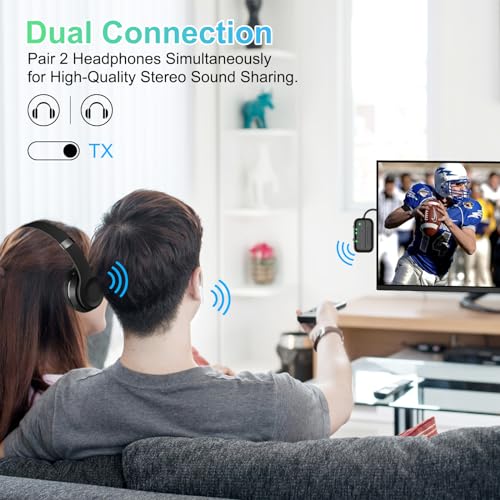 Bluetooth Transmitter Receiver, 2-in-1 V5.3 Wireless Adapter for Airplane, TV, PC, Gym, Switch. Supports up to 2 AirPods/Headphones. Audio Receiver for Car/Home Stereo,with AptX Low Latency & HD - color: Black