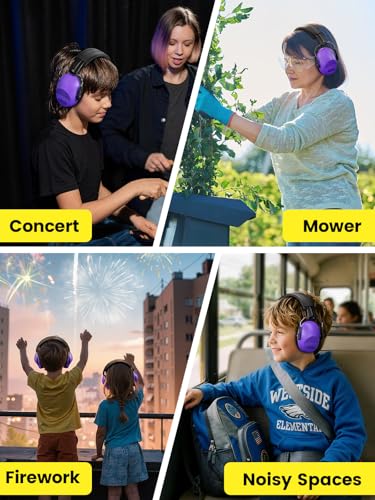 Dr.meter Ear Muffs for Noise Reduction: EM100 SNR27.4 Kids Ear Protection | Noise Cancelling Headphones for Kids Adults Monster Truck, Concerts, Fireworks and Air Shows -with Adjustable Headband - color: Purple