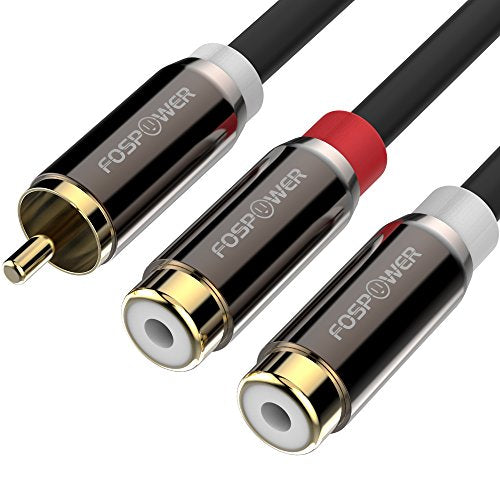 FosPower Y Adapter [8 inch] 1 RCA (Male) to 2 RCA (Female) Stereo Audio Y Adapter Subwoofer Cable [24k Gold Plated] 1 Male to 2 Female Y Splitter Connectors Extension Cord | Dual-shielded RCA Y-splitter cable (1 RCA male to 2 RCA female) with 24K gold con