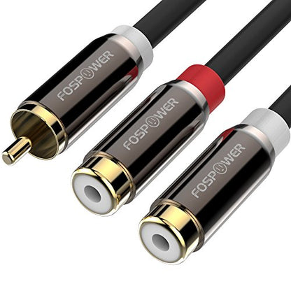 FosPower Y Adapter [8 inch] 1 RCA (Male) to 2 RCA (Female) Stereo Audio Y Adapter Subwoofer Cable [24k Gold Plated] 1 Male to 2 Female Y Splitter Connectors Extension Cord | Dual-shielded RCA Y-splitter cable (1 RCA male to 2 RCA female) with 24K gold con