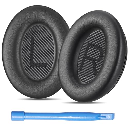 AHG QC45 Ear Pads Compatible with Bose QuietComfort 45 35 QC35 II QCSC QCSE | Easy DIY Fit | Premium Protein Leather | Extra Thick | Soft High-Density Foam - color: Black