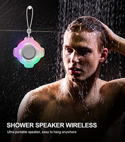 comiso Bluetooth Shower Speaker, IPX7 Waterproof Speaker with Robust Bass | Portable Speaker with LED Light, Floating, Stereo Sound, 2000mAh, Lanyard, Great for Kayak, Travel, Beach, Gift for All Ages - color: Crystal